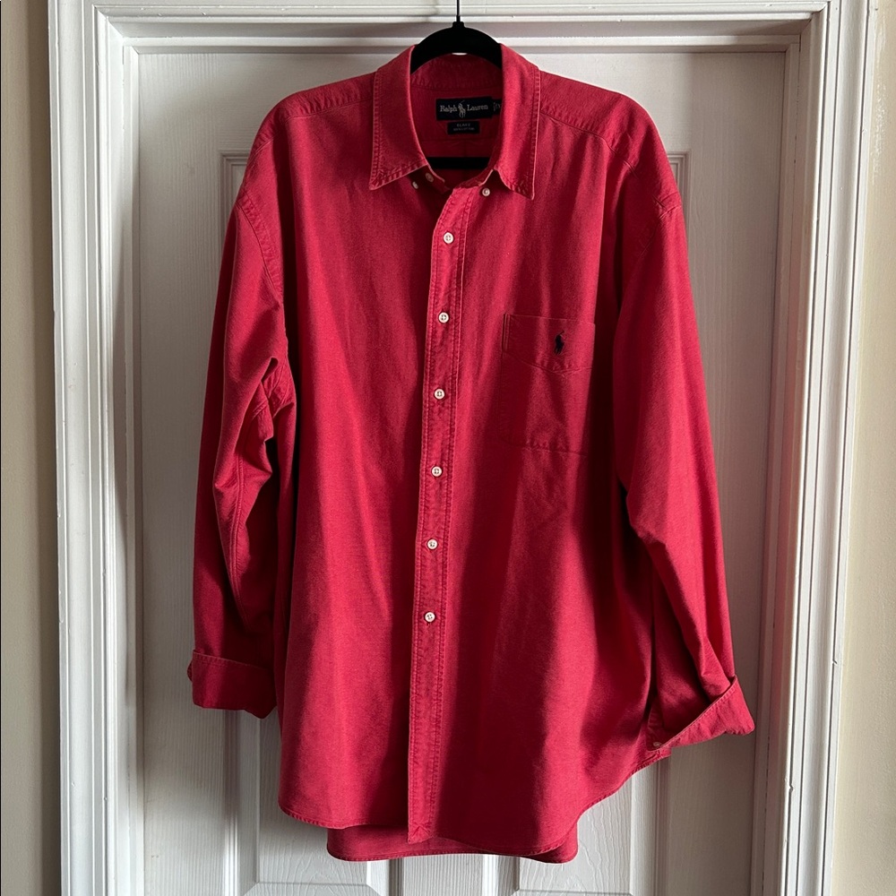 Ralph Lauren Men's Bright Red Long-Sleeve Button-Down Shirt
